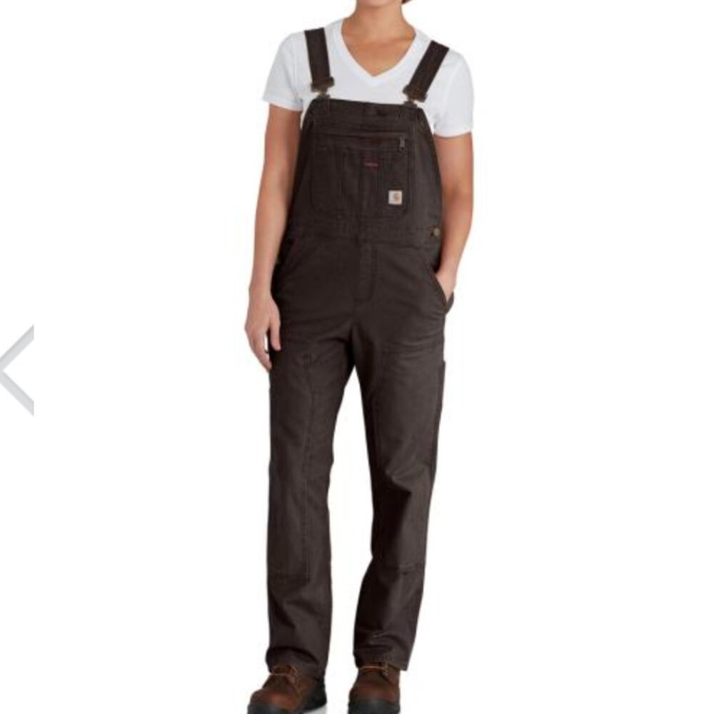 Carhartt Women's Dark Brown Loose Fit Canvas Bib Overall - Double Knee L 12/14